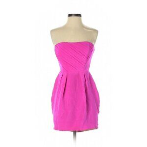 NWoT NAVEN Foxy in Neon Pop Pink Silk Strapless Pleated Bodice Mini Dress M $175